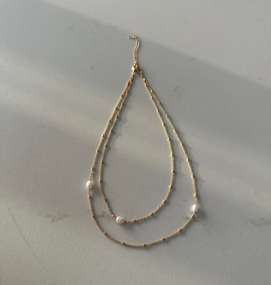 שרשרת שכבות פנינים זהב דקה